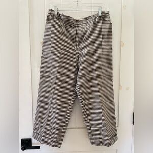Talbots Petites Brown White Silk Cotton Gingham Checkered Pants Capri Size 12